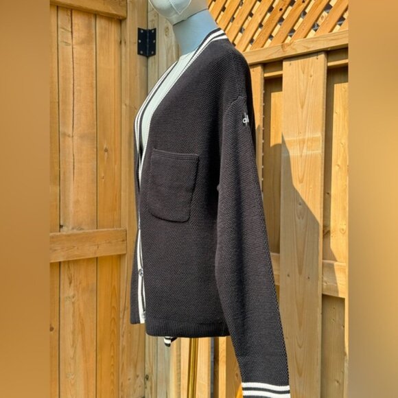 🆕 ALO YOGA 🧿 NWOT Tennis Club Sweater Knit Cardigan, Black/White - Sz S US 2-4 - Picture 3 of 16